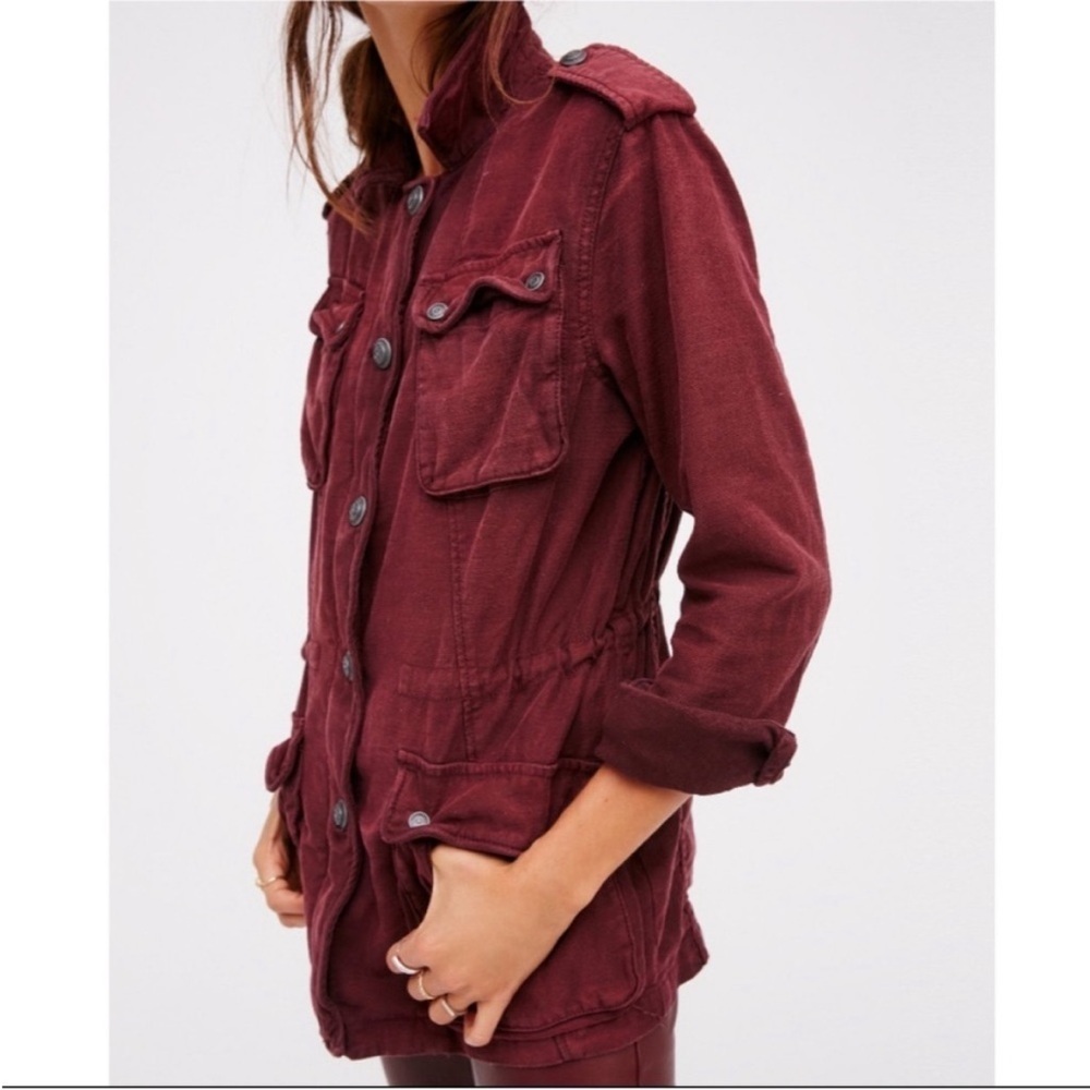 Free People Not Your Brothers Surplus Burgundy Utility Jacket